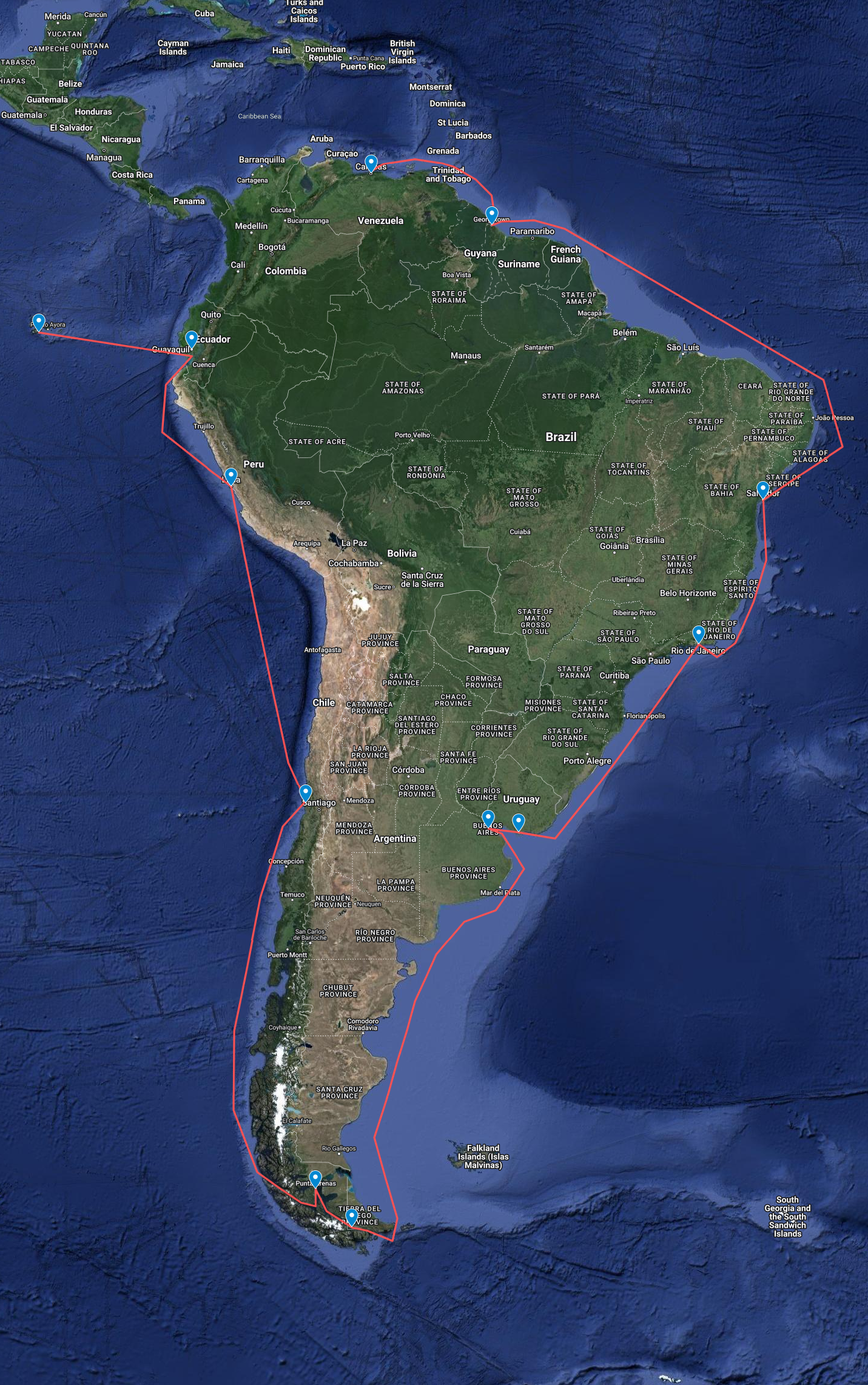 2. South America route map