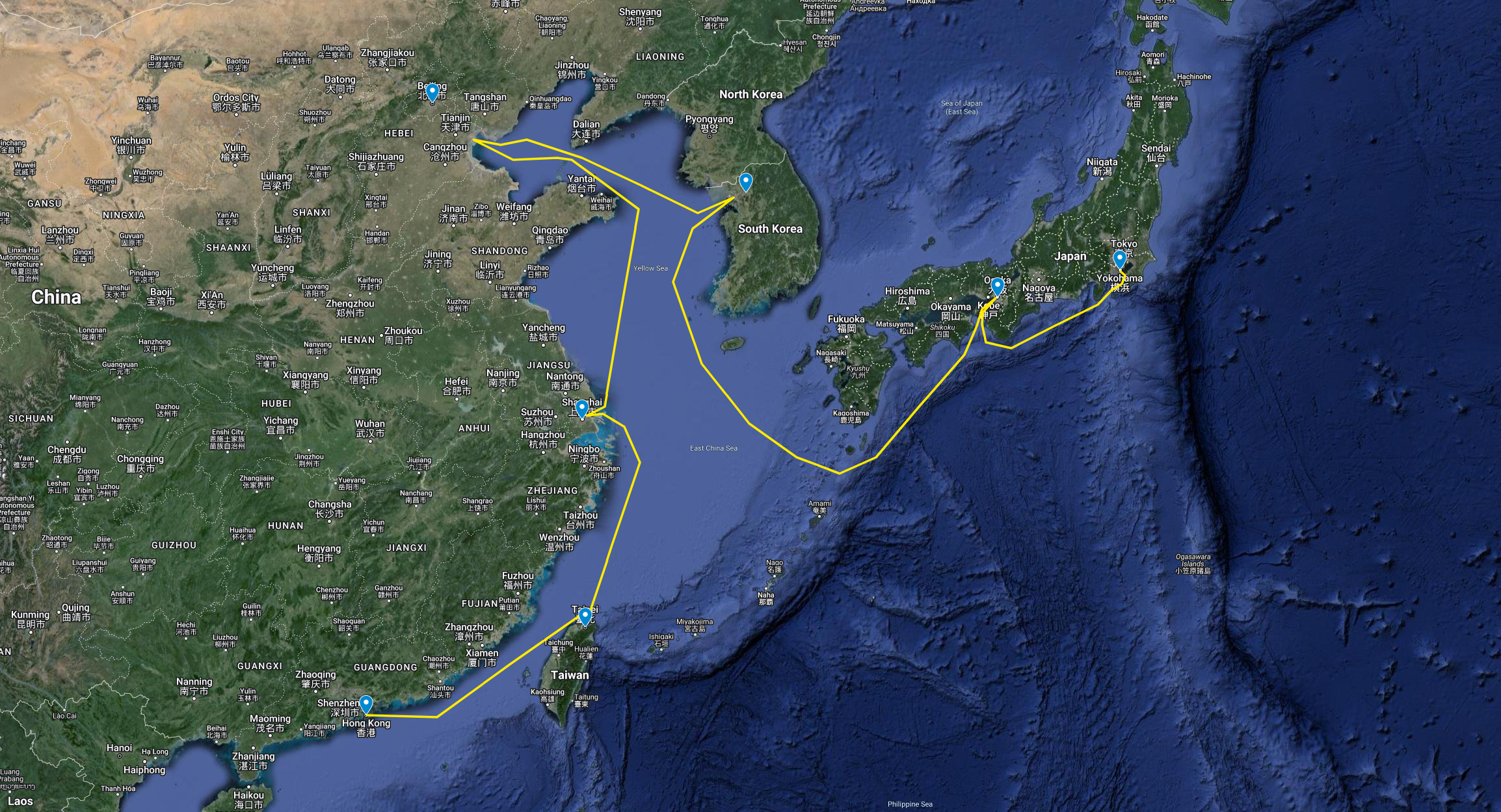 5. East Asia and Japan route map