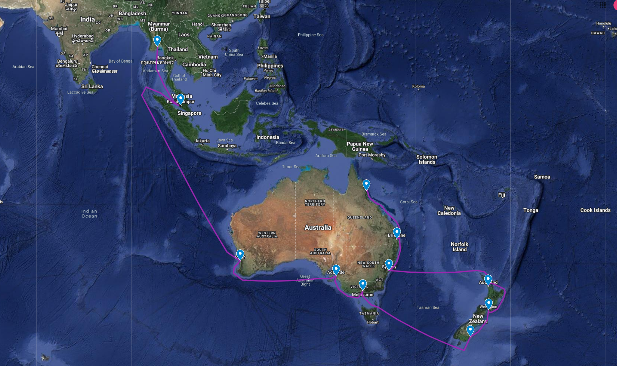 7. Oceania route map